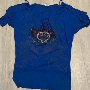 Forplay Royal Blue Heart Embellished Blouse